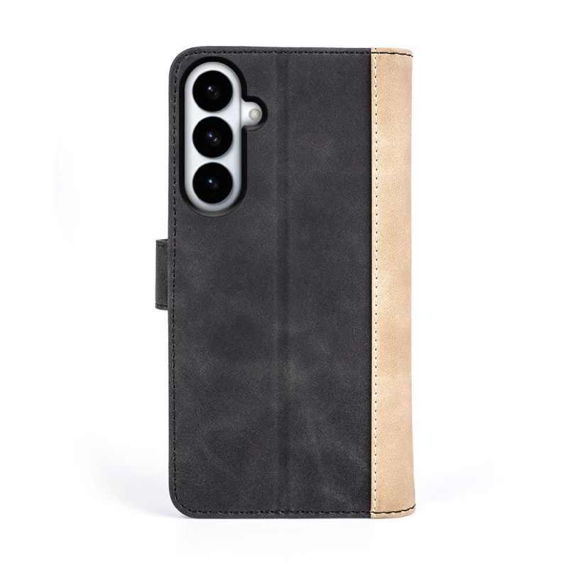 Leren Hoesje Voor Samsung Galaxy S26 Plus Tweekleurig Grafisch Ontwerp