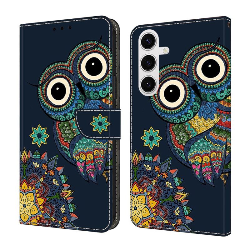 Leren Hoesje Voor Samsung Galaxy S26 Plus Uilenmandala-patroon