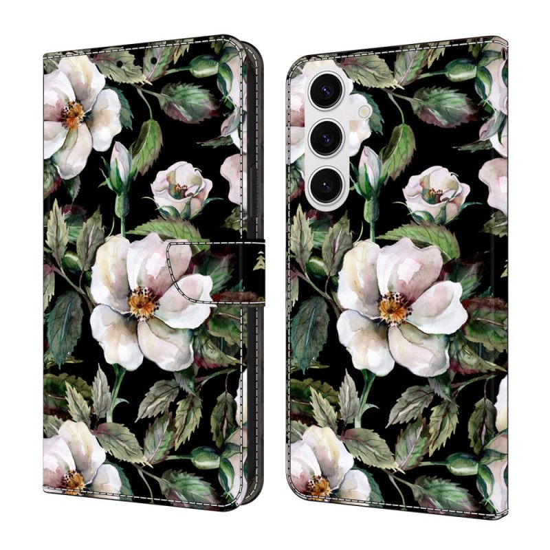 Leren Hoesje Voor Samsung Galaxy S26 Plus Wit Bloemenmotief