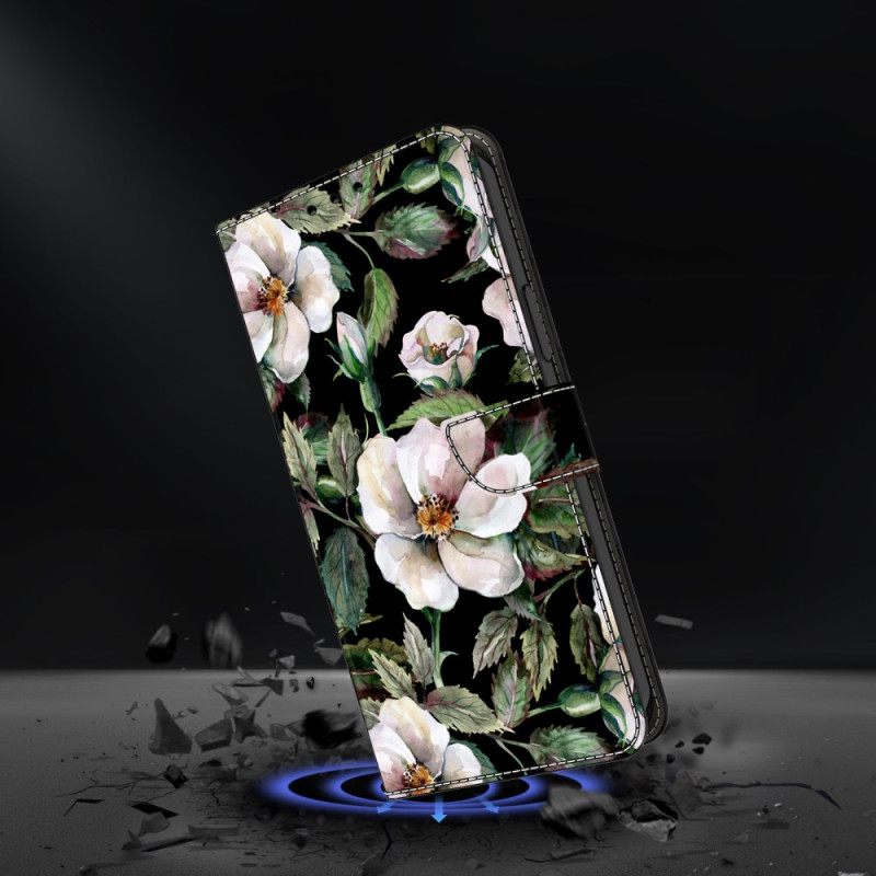 Leren Hoesje Voor Samsung Galaxy S26 Plus Wit Bloemenmotief