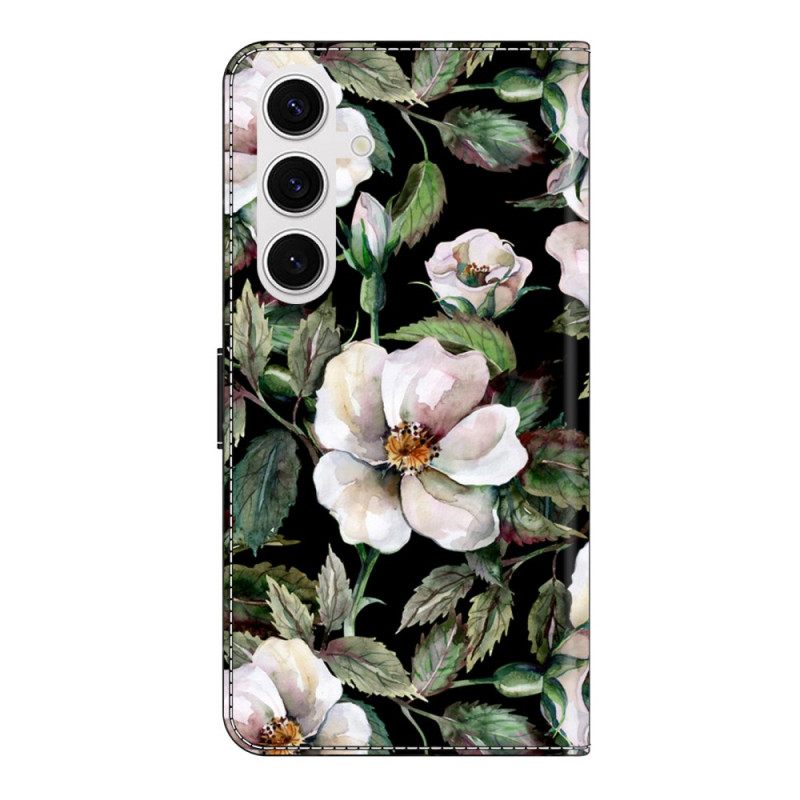 Leren Hoesje Voor Samsung Galaxy S26 Plus Wit Bloemenmotief