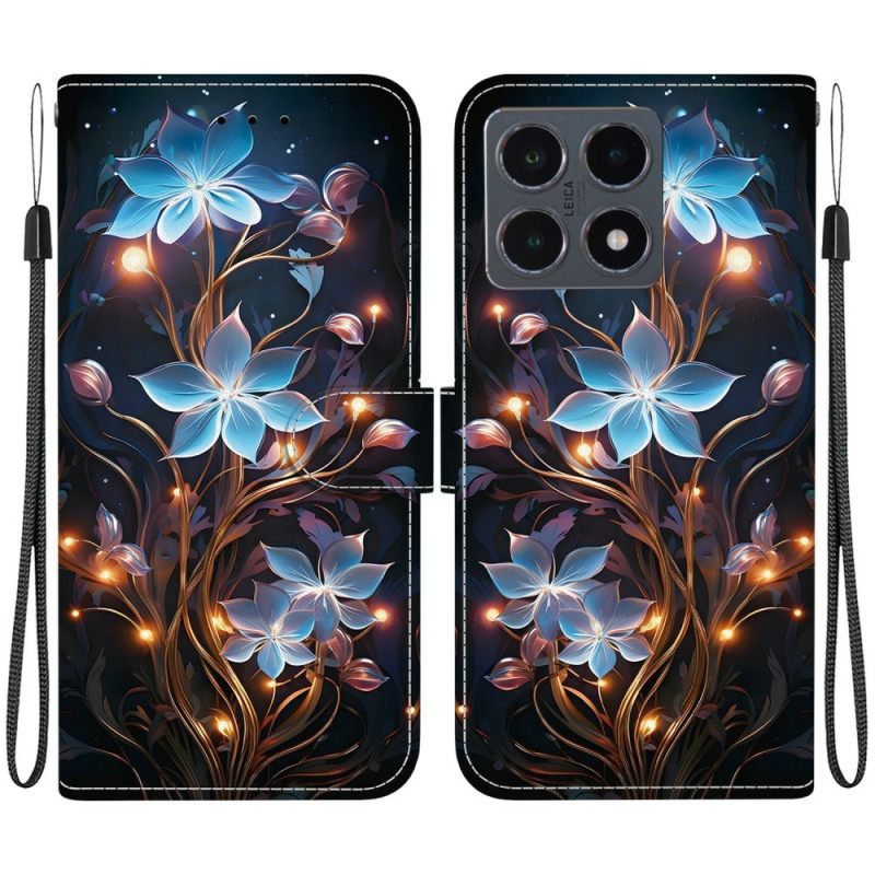 Flip Case Leren Xiaomi 15t Blauw Bloemenpatroon