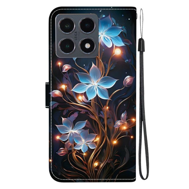 Flip Case Leren Xiaomi 15t Blauw Bloemenpatroon