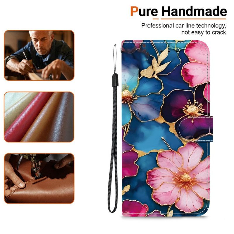 Folio-hoesje Xiaomi 15t Telefoonhoesje Blauw-gouden Bloemen