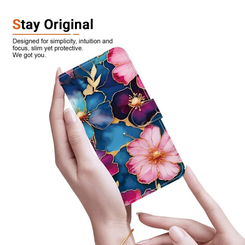 Folio-hoesje Xiaomi 15t Telefoonhoesje Blauw-gouden Bloemen