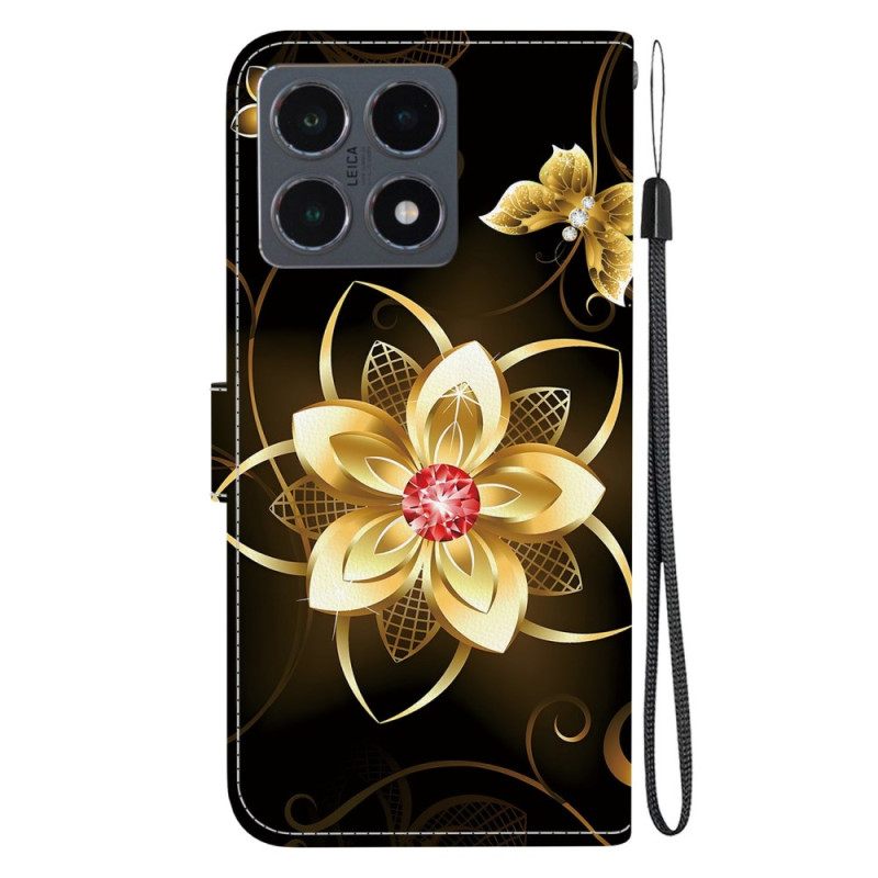 Folio-hoesje Xiaomi 15t Telefoonhoesje Gouden Bloemenpatroon