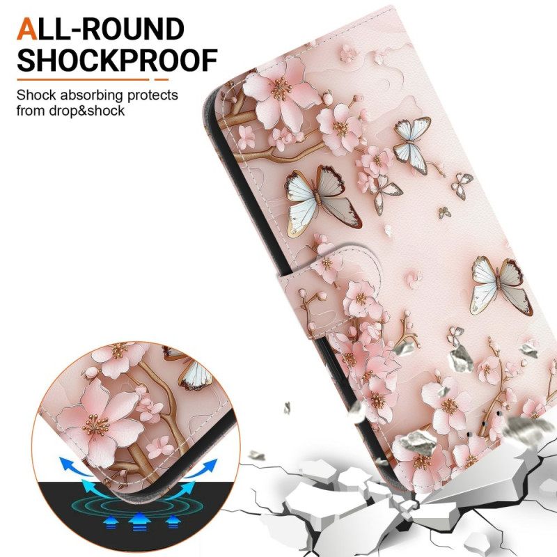 Folio-hoesje Xiaomi 15t Telefoonhoesje Roségouden Vlinders En Bloemen