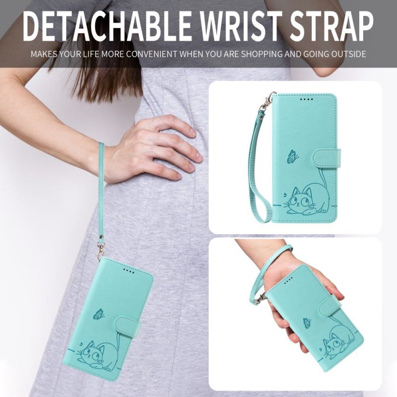 Leren Hoesje Voor Xiaomi 15t Bandje Met Kattenmotief