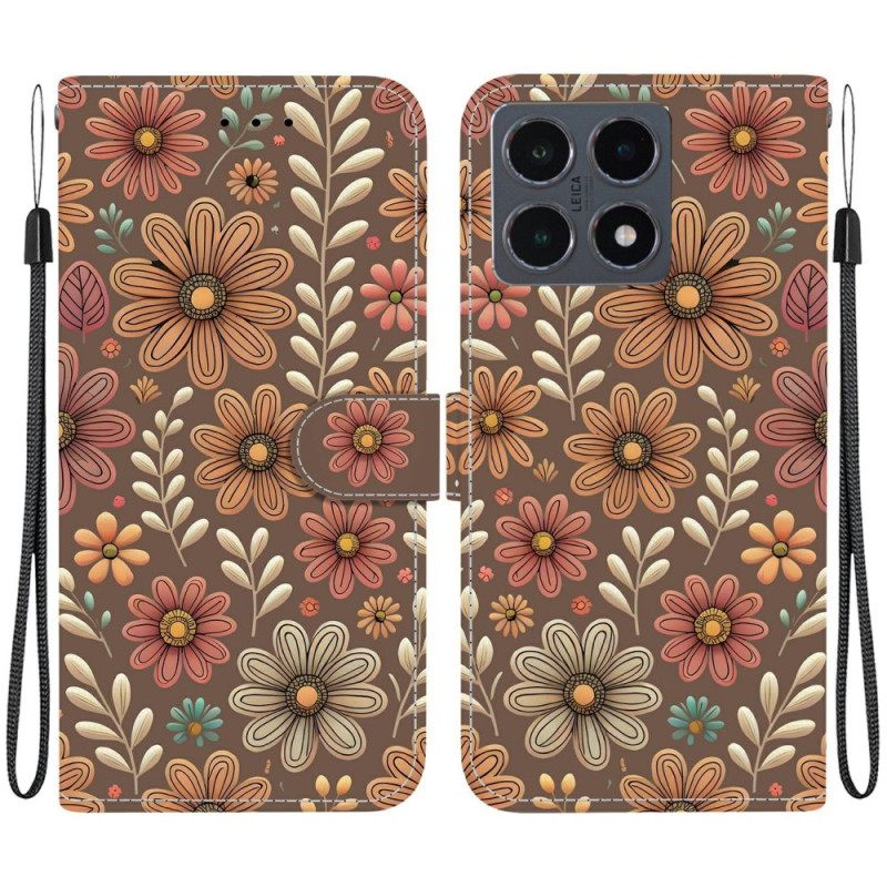 Leren Hoesje Voor Xiaomi 15t Bruine Bloemen