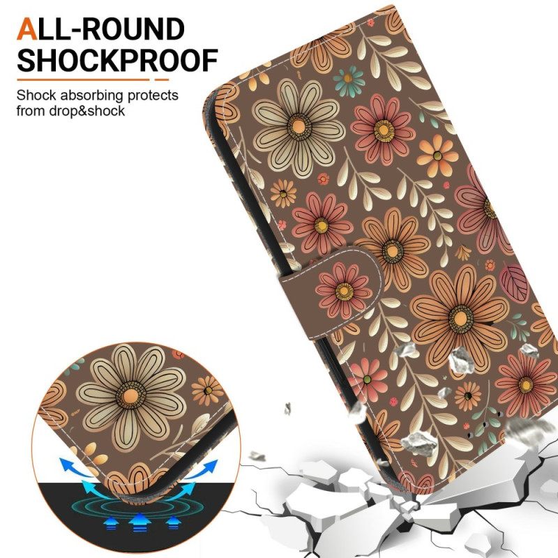 Leren Hoesje Voor Xiaomi 15t Bruine Bloemen
