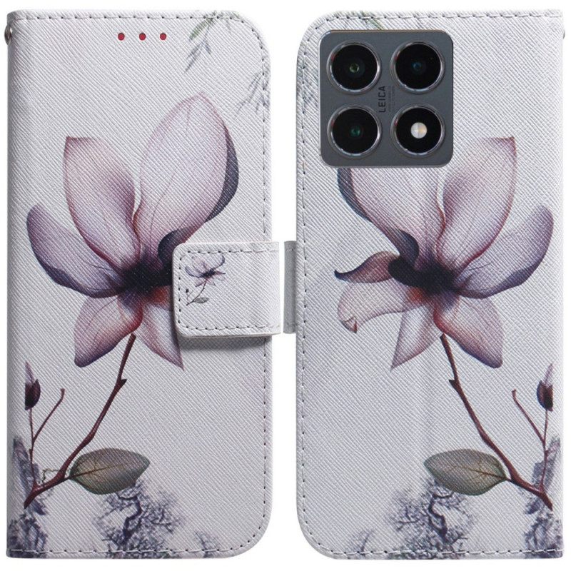 Leren Hoesje Voor Xiaomi 15t Roze Bloem