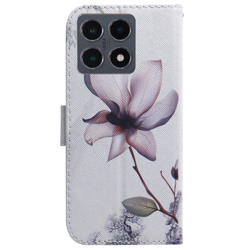 Leren Hoesje Voor Xiaomi 15t Roze Bloem