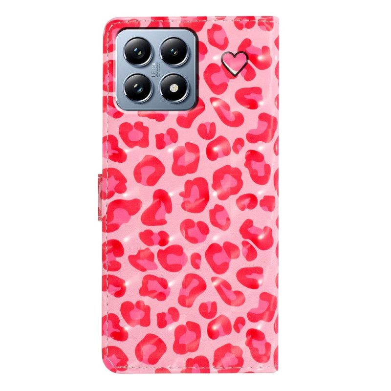 Leren Hoesje Voor Xiaomi 15t Roze Luipaardpatroon