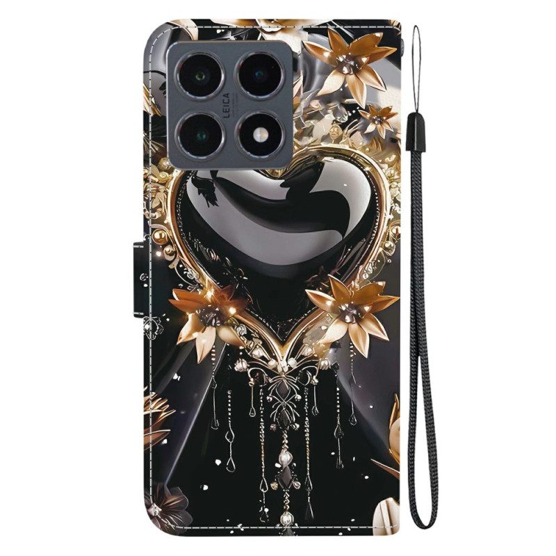 Leren Hoesje Voor Xiaomi 15t Zwart-gouden Hart
