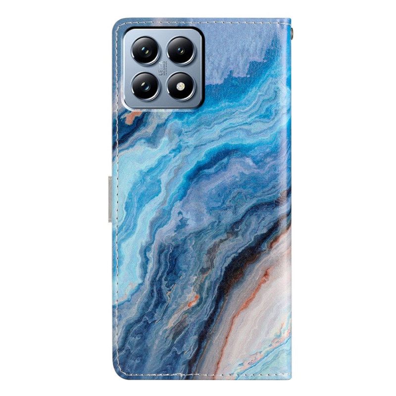 Leren Hoesje Xiaomi 15t Blauw Marmer Bescherming Hoesje