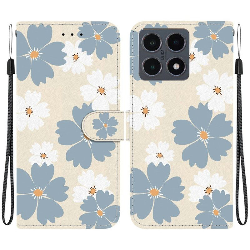 Leren Hoesje Xiaomi 15t Blauw-witte Madeliefjes Bescherming Hoesje
