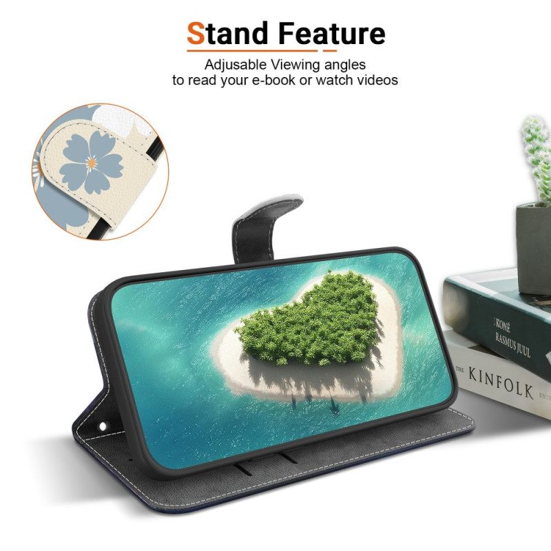 Leren Hoesje Xiaomi 15t Blauw-witte Madeliefjes Bescherming Hoesje