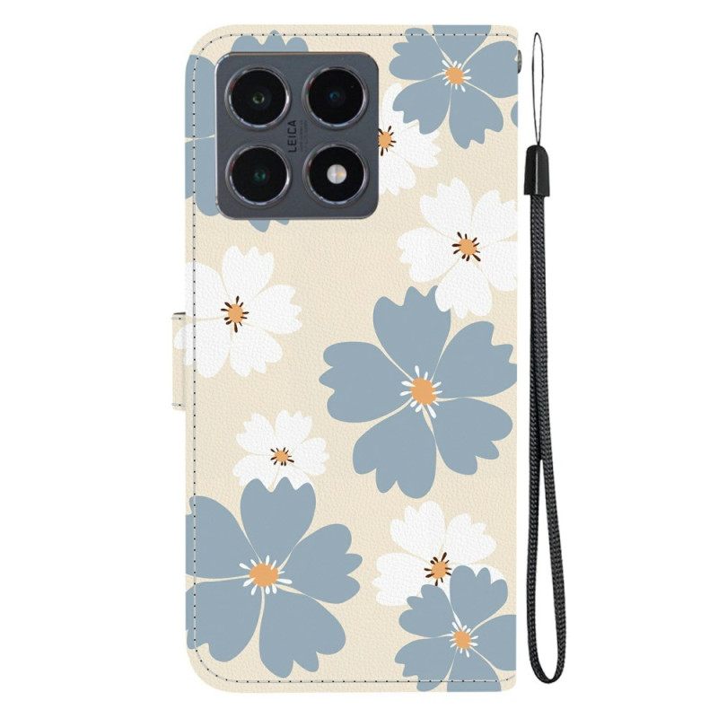 Leren Hoesje Xiaomi 15t Blauw-witte Madeliefjes Bescherming Hoesje