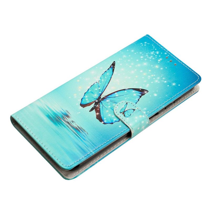 Leren Hoesje Xiaomi 15t Blauwe Vlinder Bescherming Hoesje