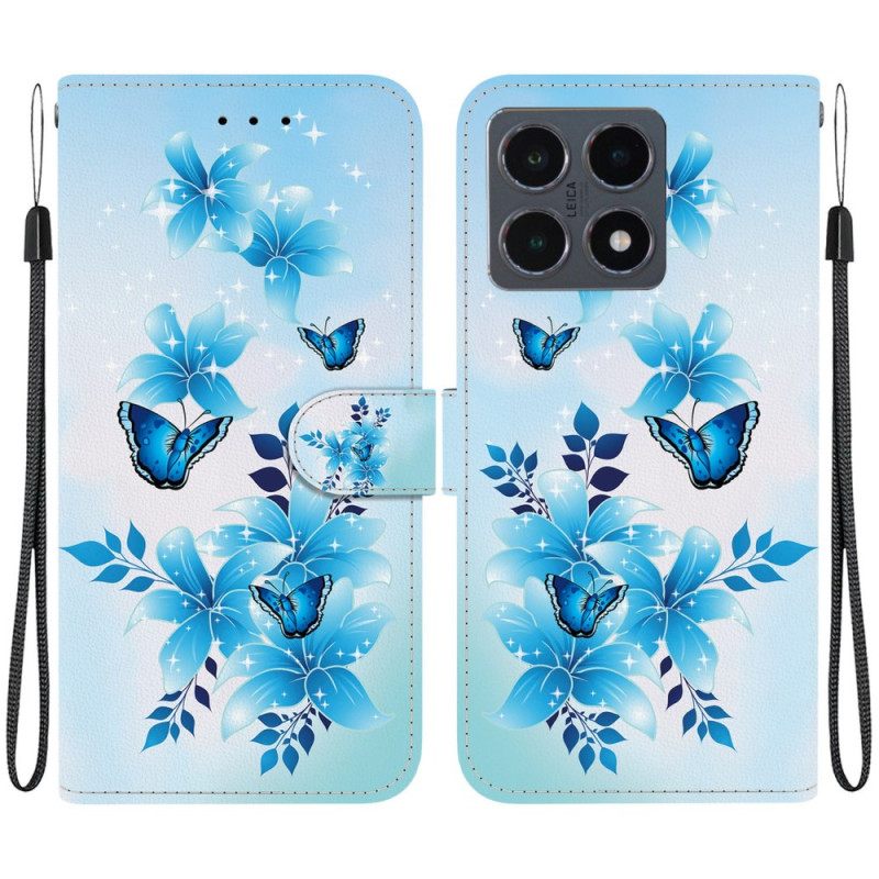 Leren Hoesje Xiaomi 15t Blauwe Vlinderprint