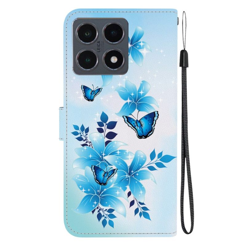 Leren Hoesje Xiaomi 15t Blauwe Vlinderprint