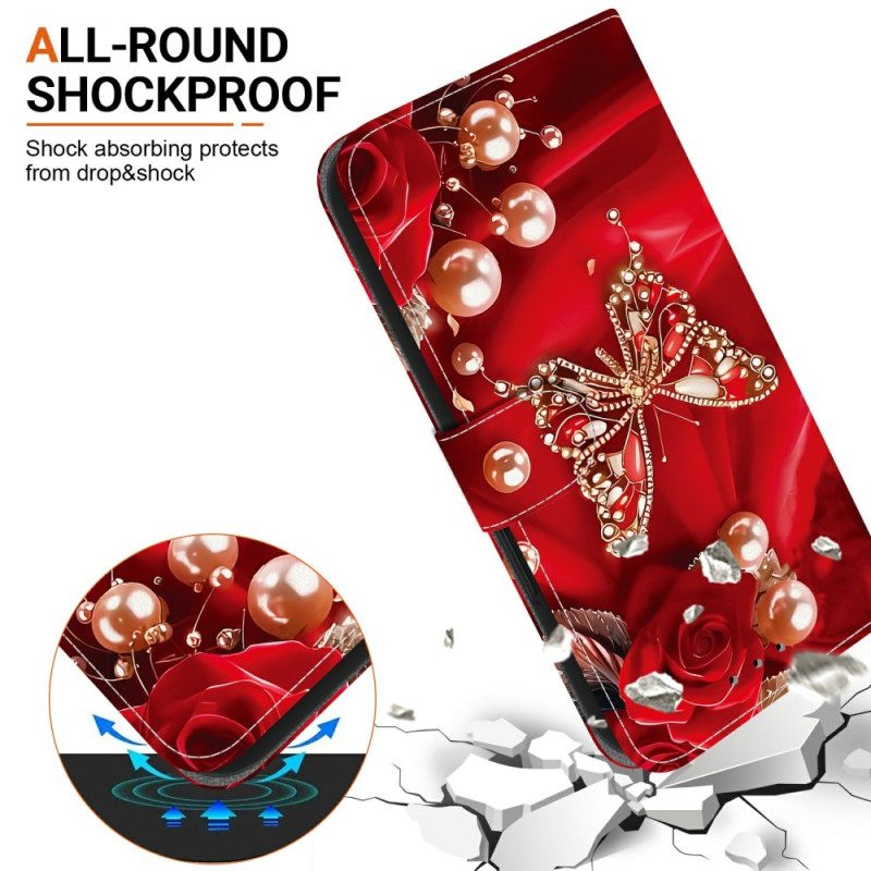 Leren Hoesje Xiaomi 15t Vlinders En Parels Bescherming Hoesje