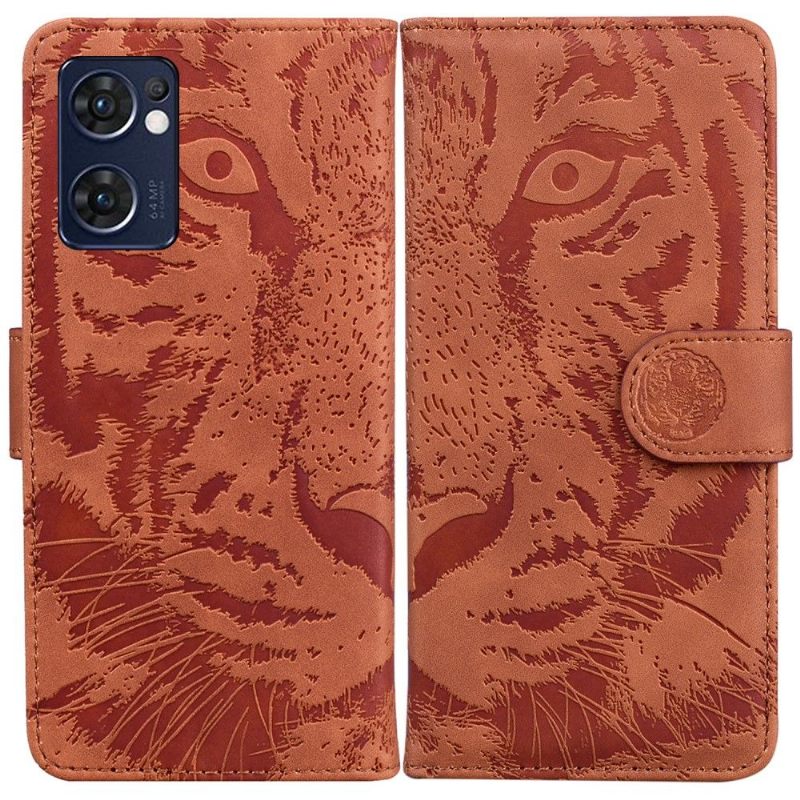 Folio-hoesje voor Oppo Find X5 Lite Tijger Met Reliëf