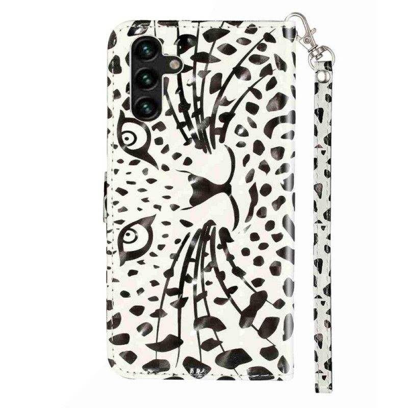 Flip Case Leren Samsung Galaxy S25 Fe Luipaardkop Met Koord