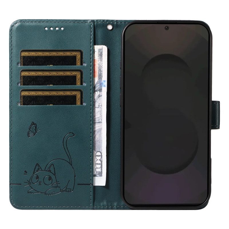 Folio-hoesje Samsung Galaxy S25 Fe Telefoonhoesje Kattenprint Met Bandje