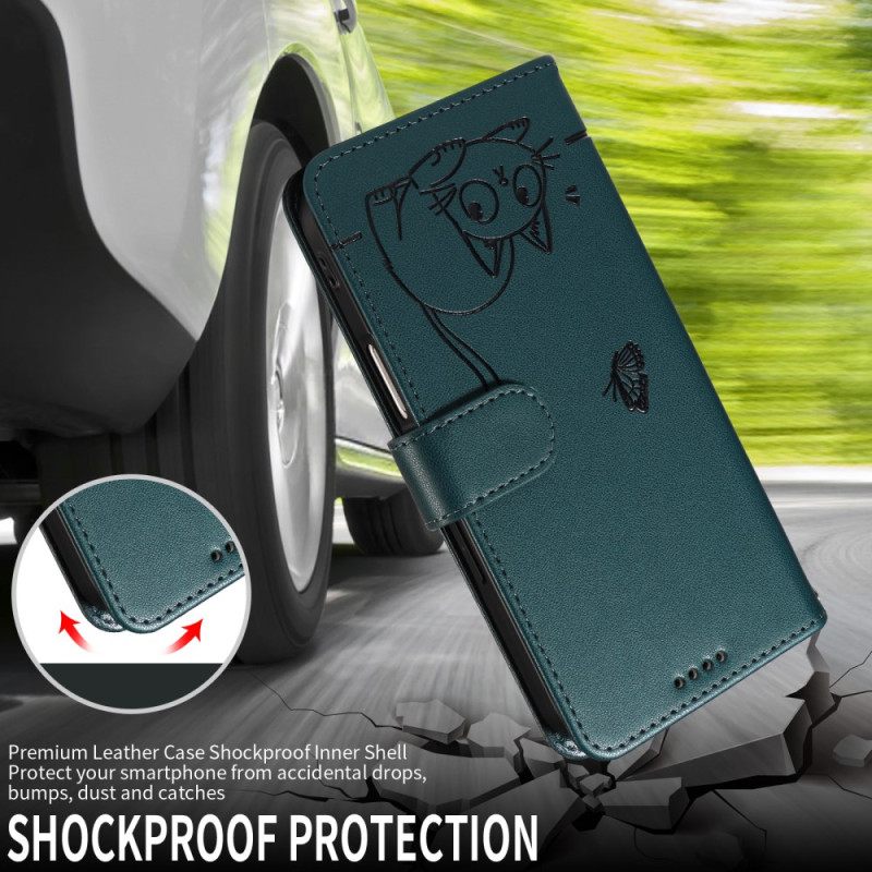 Folio-hoesje Samsung Galaxy S25 Fe Telefoonhoesje Kattenprint Met Bandje