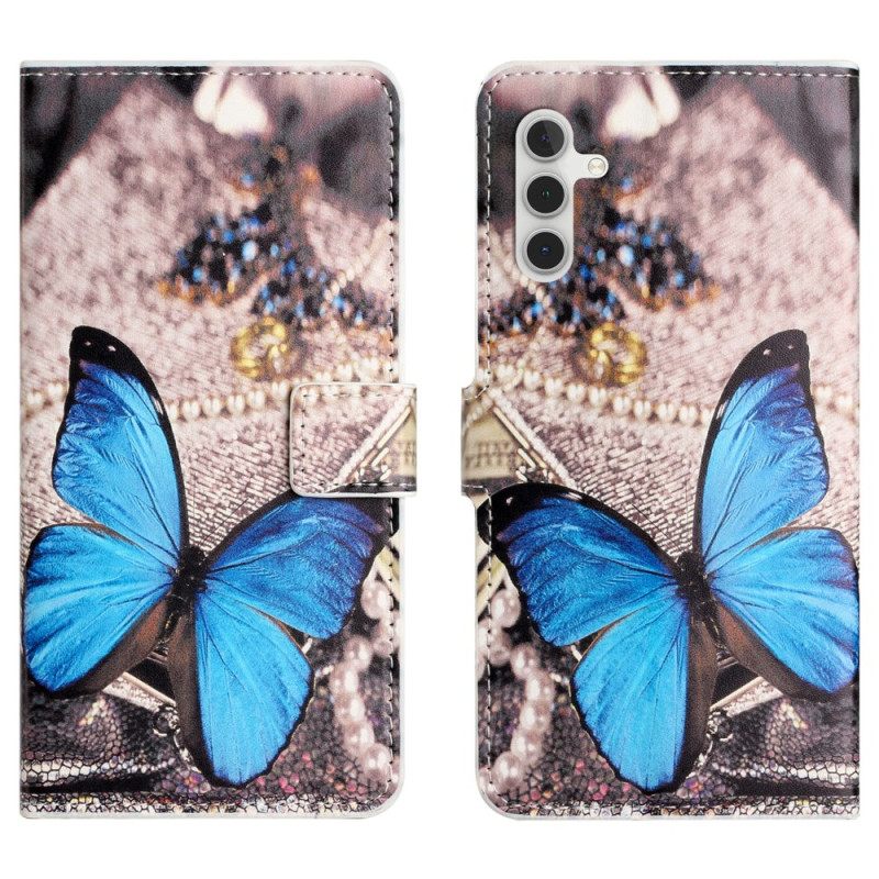 Folio-hoesje Samsung Galaxy S25 Fe Telefoonhoesje Klassieke Blauwe Vlinder