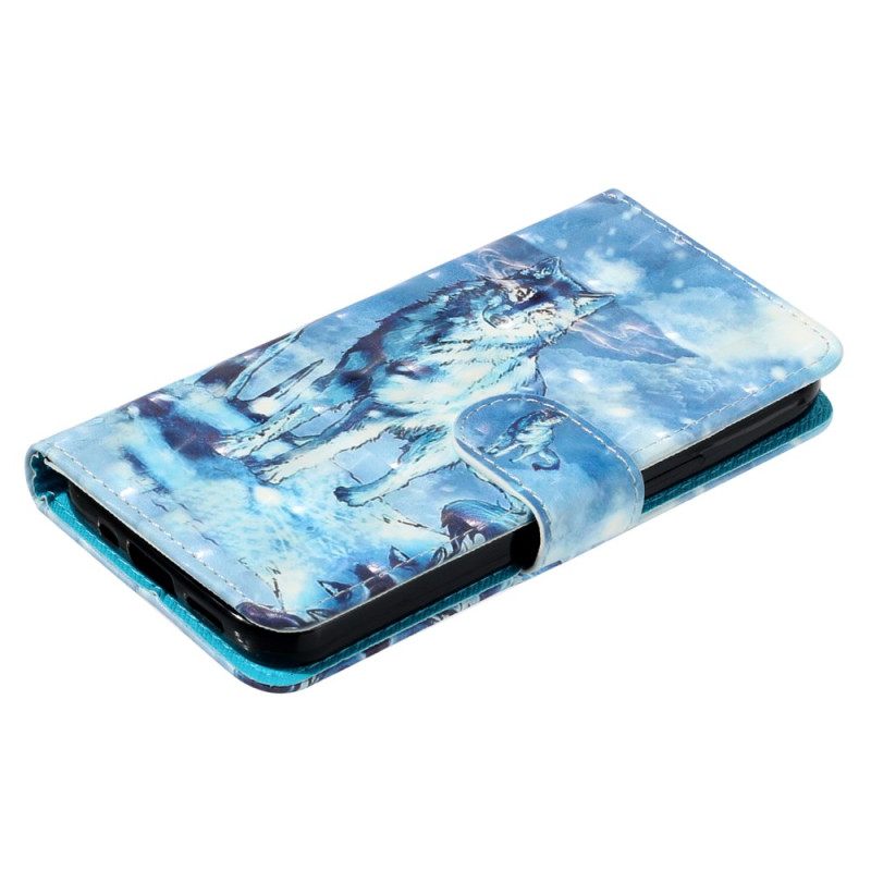 Folio-hoesje Samsung Galaxy S25 Fe Telefoonhoesje Sneeuwwolf Met Koord