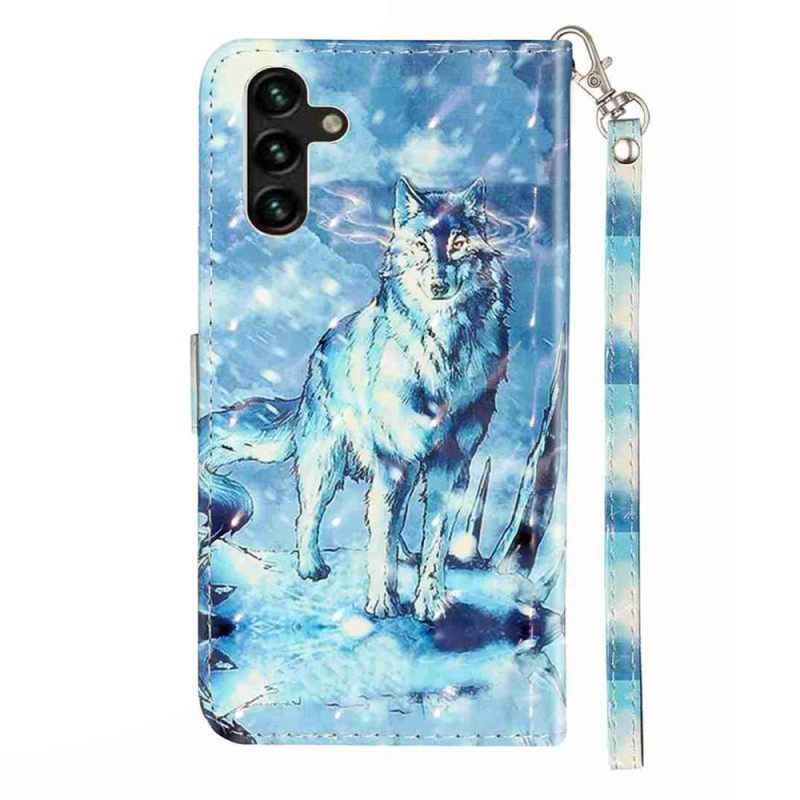 Folio-hoesje Samsung Galaxy S25 Fe Telefoonhoesje Sneeuwwolf Met Koord