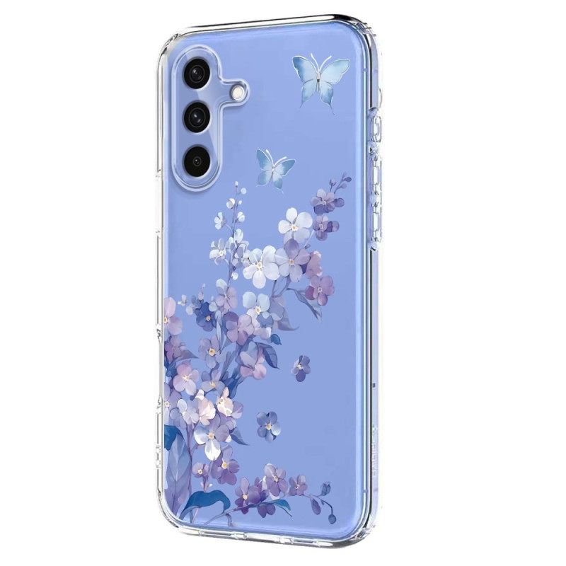 Hoesje Samsung Galaxy S25 Fe Transparant Bloemen- En Vlinderdesign Bescherming Hoesje