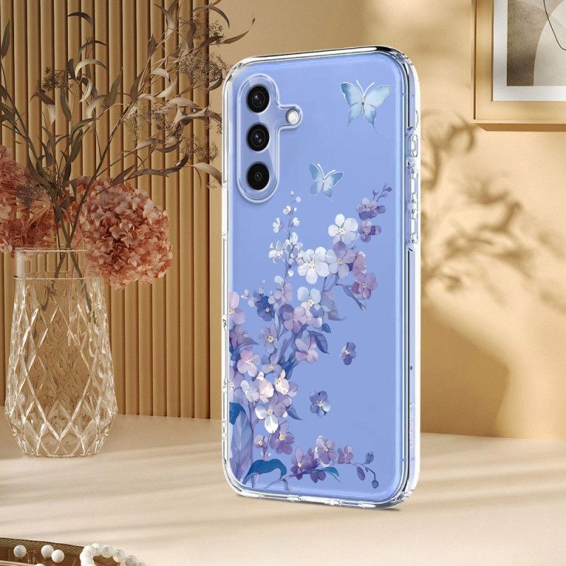 Hoesje Samsung Galaxy S25 Fe Transparant Bloemen- En Vlinderdesign Bescherming Hoesje