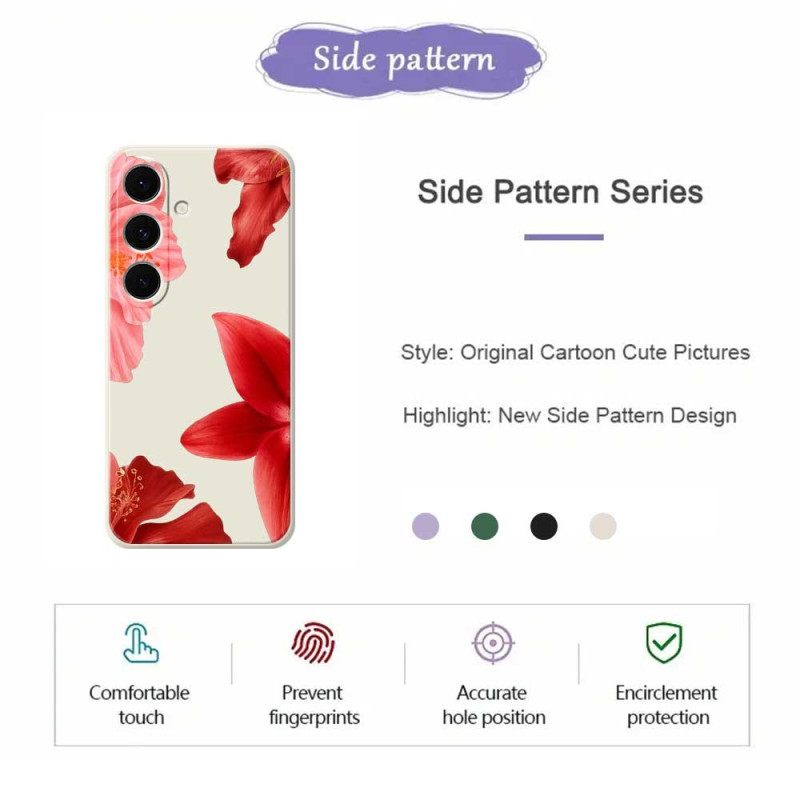 Hoesje Voor Samsung Galaxy S25 Fe Siliconen Met Rode Bloemenprint