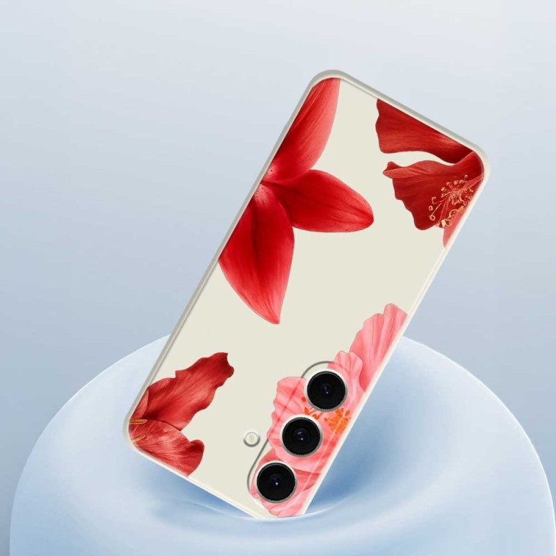 Hoesje Voor Samsung Galaxy S25 Fe Siliconen Met Rode Bloemenprint