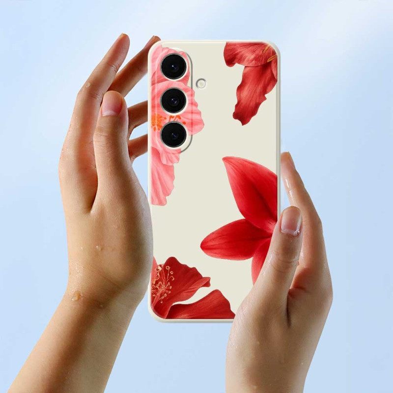 Hoesje Voor Samsung Galaxy S25 Fe Siliconen Met Rode Bloemenprint