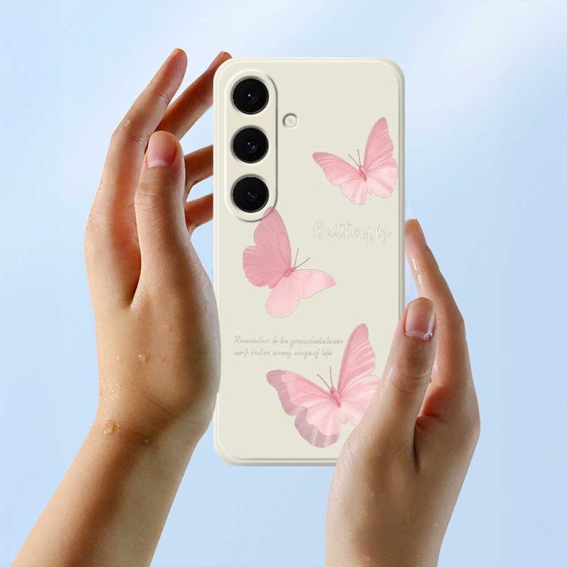 Hoesje Voor Samsung Galaxy S25 Fe Siliconen Met Roze Vlinder