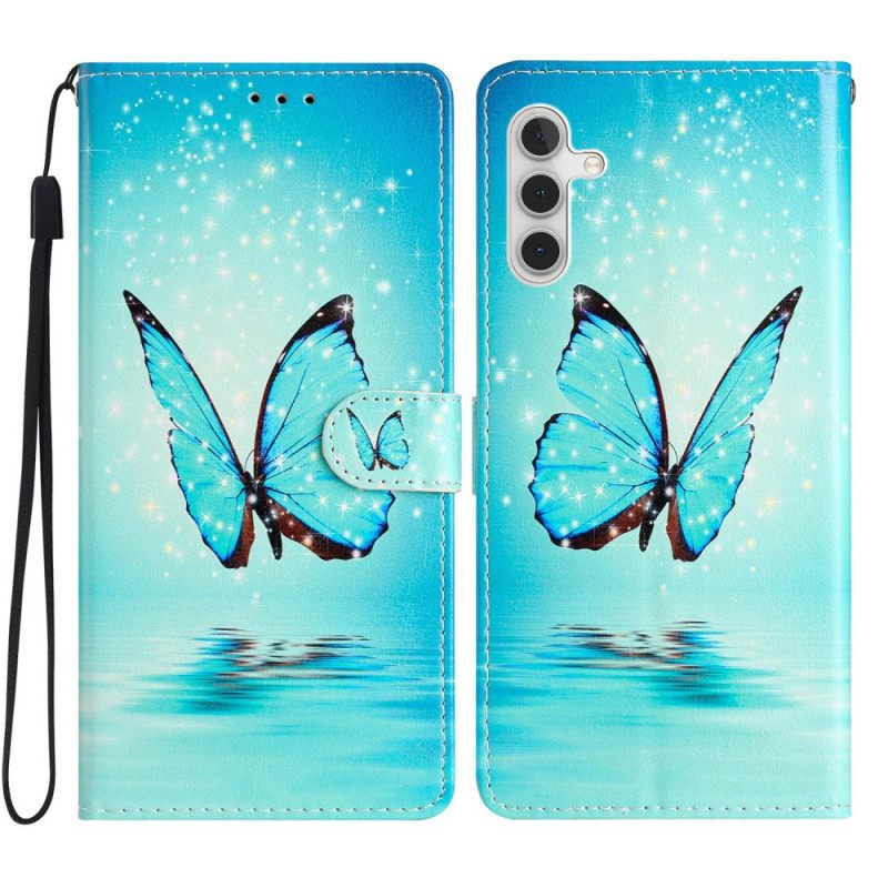 Leren Hoesje Samsung Galaxy S25 Fe Blauwe Vlinder Bescherming Hoesje