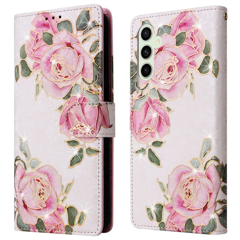 Leren Hoesje Samsung Galaxy S25 Fe Bloemenprint Bescherming Hoesje
