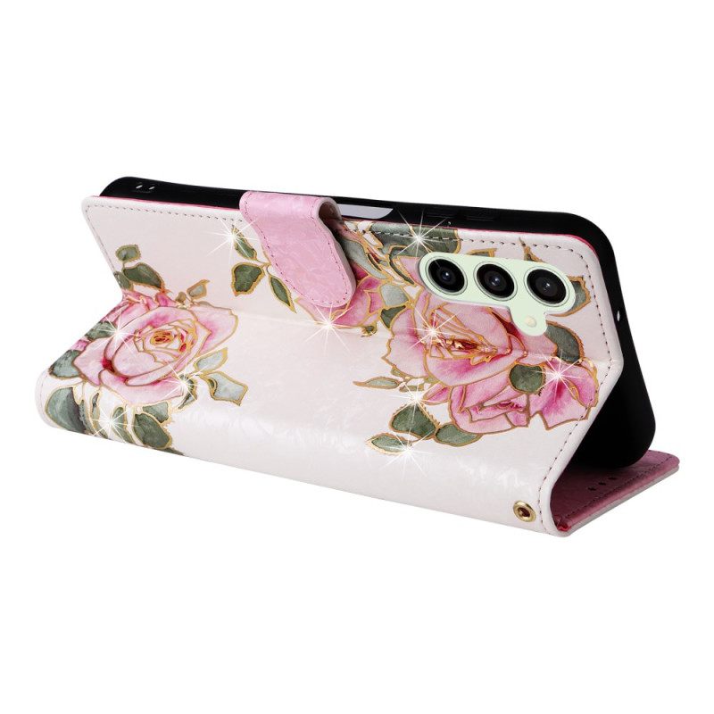 Leren Hoesje Samsung Galaxy S25 Fe Bloemenprint Bescherming Hoesje