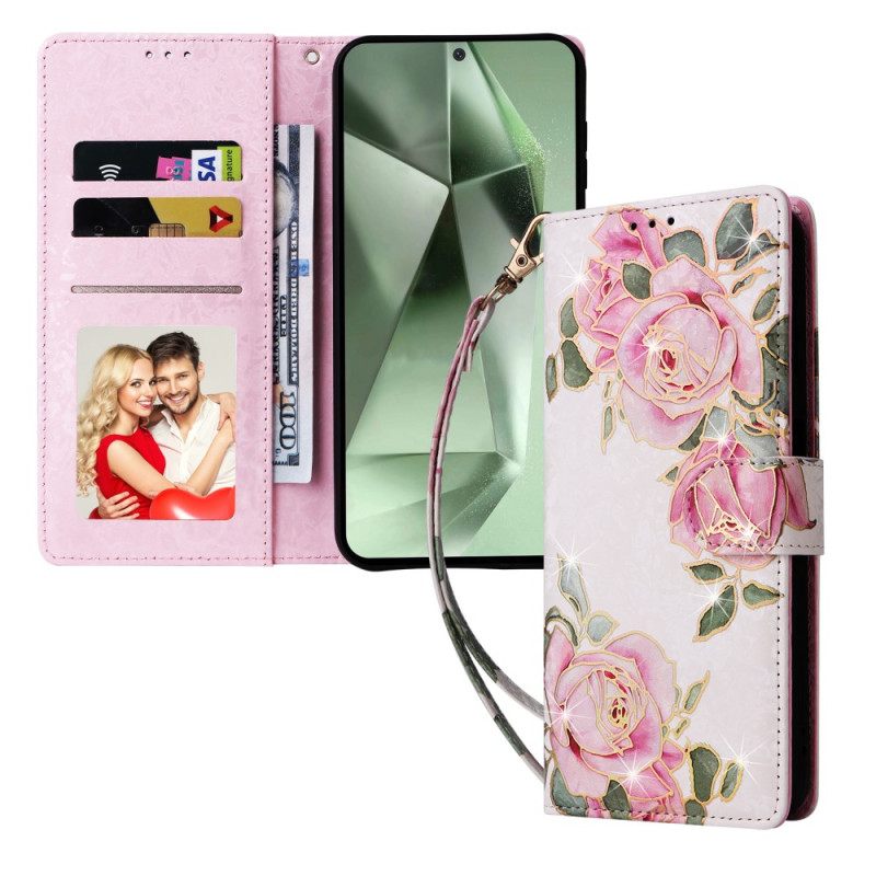 Leren Hoesje Samsung Galaxy S25 Fe Bloemenprint Bescherming Hoesje