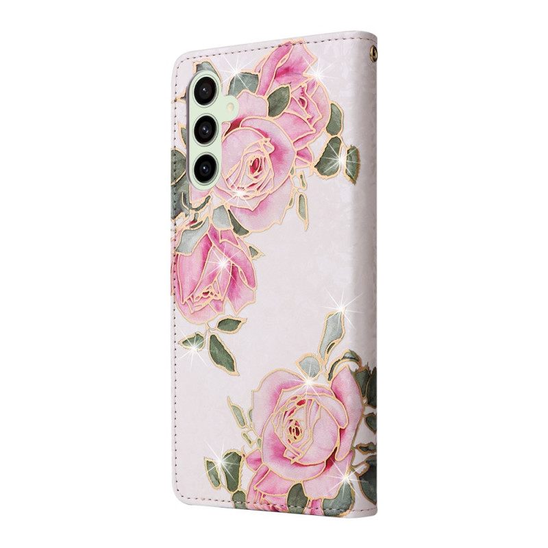 Leren Hoesje Samsung Galaxy S25 Fe Bloemenprint Bescherming Hoesje