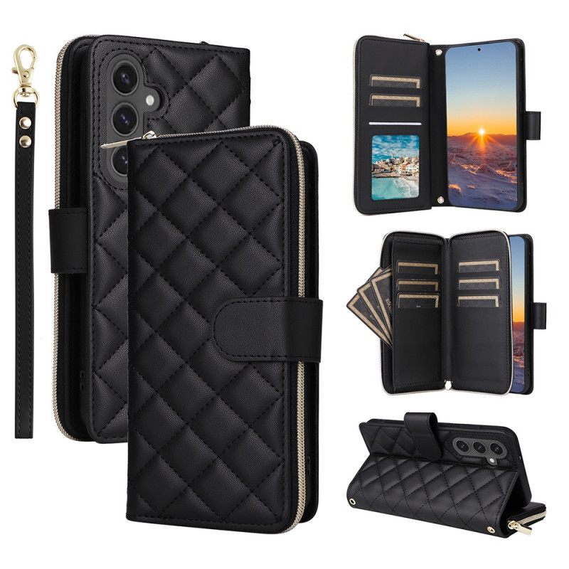 Leren Hoesje Samsung Galaxy S25 Fe Gewatteerd Met Bandje En Schouderband Bescherming Hoesje