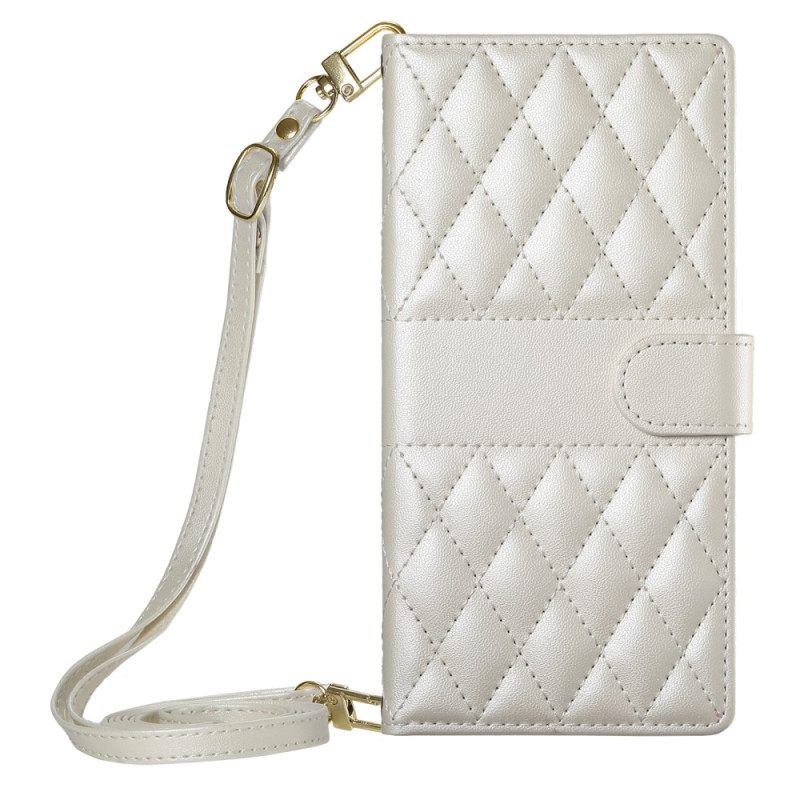 Leren Hoesje Samsung Galaxy S25 Fe Gewatteerde Portemonnee Met Riempjes Bescherming Hoesje