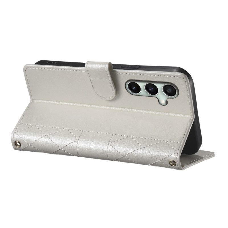 Leren Hoesje Samsung Galaxy S25 Fe Gewatteerde Portemonnee Met Riempjes Bescherming Hoesje