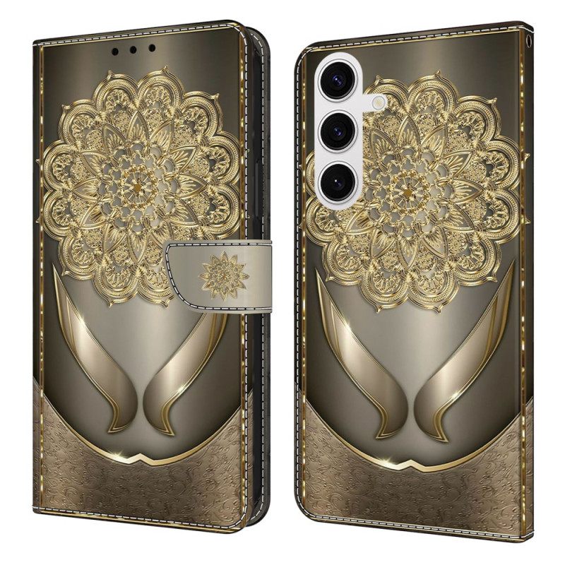 Leren Hoesje Samsung Galaxy S25 Fe Gouden Bloemen Bescherming Hoesje