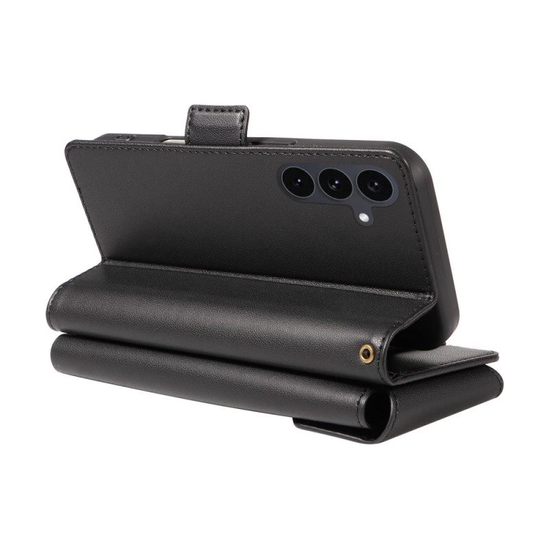 Leren Hoesje Samsung Galaxy S25 Fe Kaarthouder En Polsbandje Bescherming Hoesje