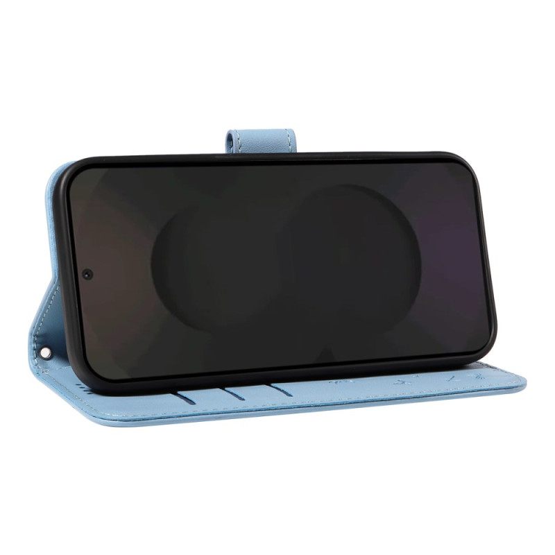 Leren Hoesje Samsung Galaxy S25 Fe Paardenbloempatroon Met Bandje Bescherming Hoesje